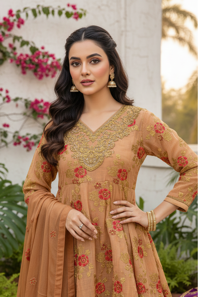 MEHNAZ 3-PIECE EMBROIDERED FROCK MMG-881