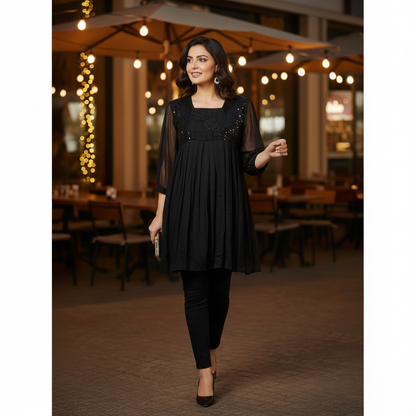 MIDNIGHT BLOOM TUNIC SEQUINING KURTA SET 2PIECE