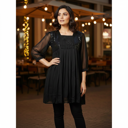 MIDNIGHT BLOOM TUNIC SEQUINING KURTA SET 2PIECE