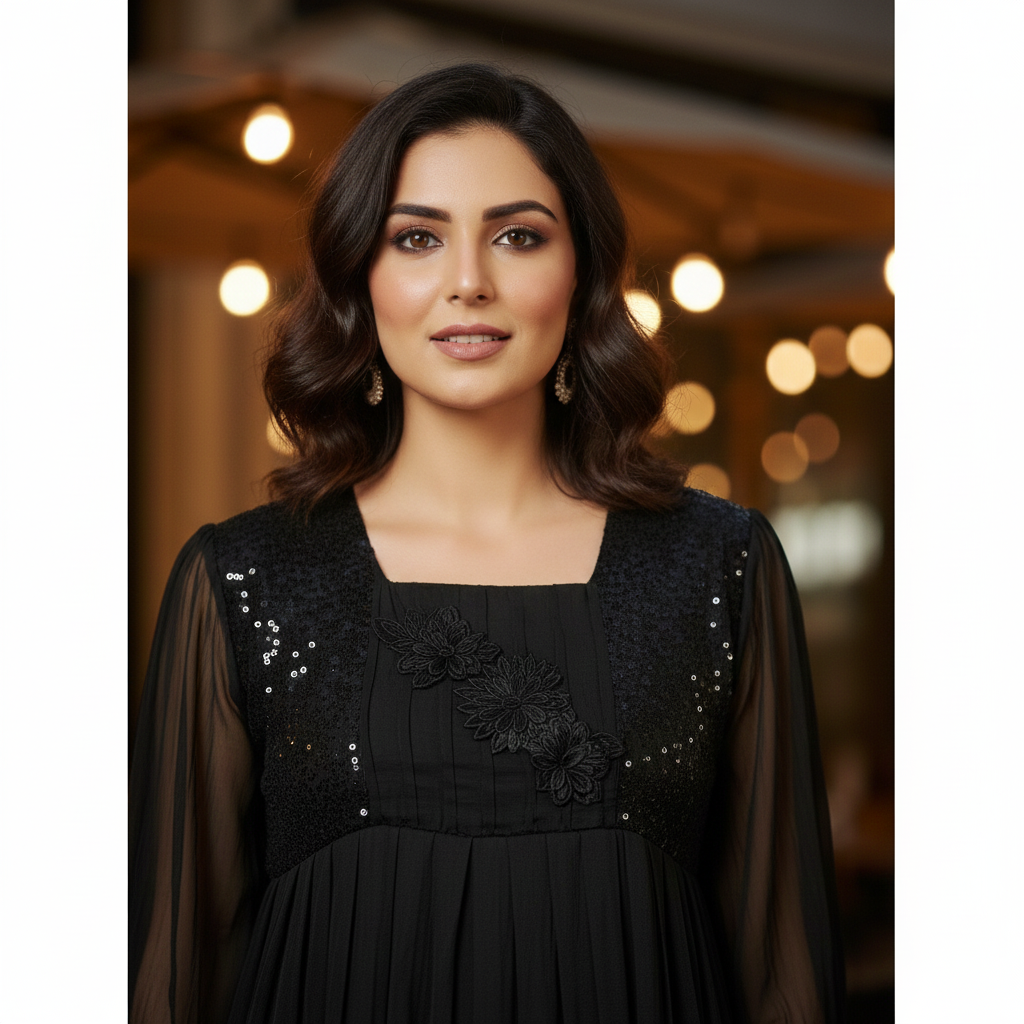 MIDNIGHT BLOOM TUNIC SEQUINING KURTA SET 2PIECE