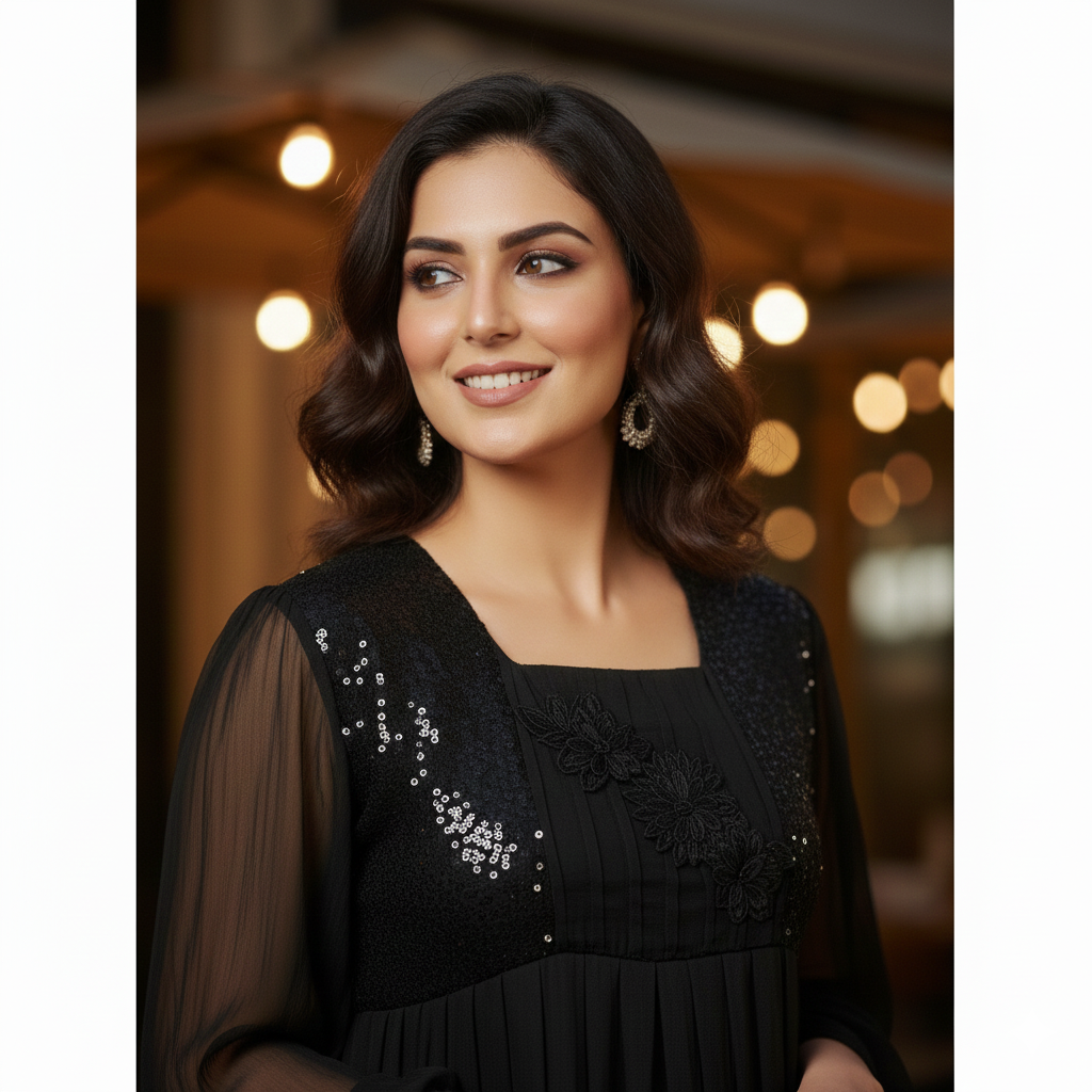 MIDNIGHT BLOOM TUNIC SEQUINING KURTA SET 2PIECE