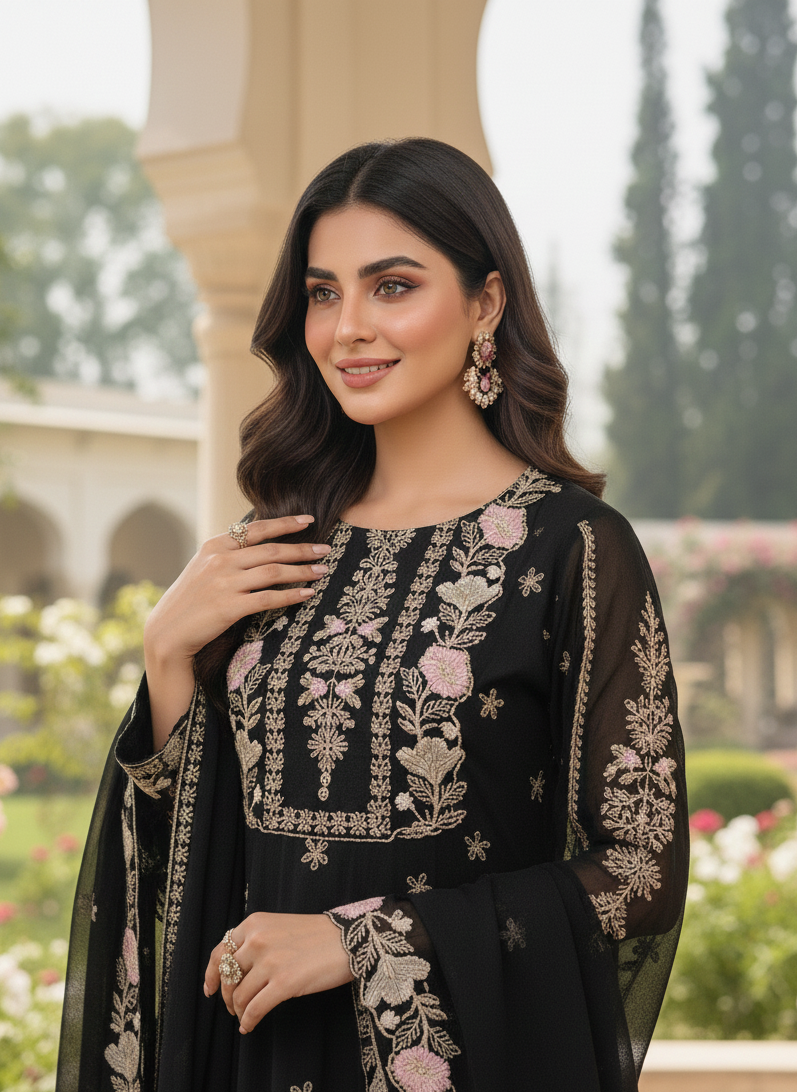 ZARRAH |3-PIECE CHIFFON EMBROIDERED FROCK MMG-917