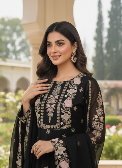 ZARRAH |3-PIECE CHIFFON EMBROIDERED FROCK MMG-917