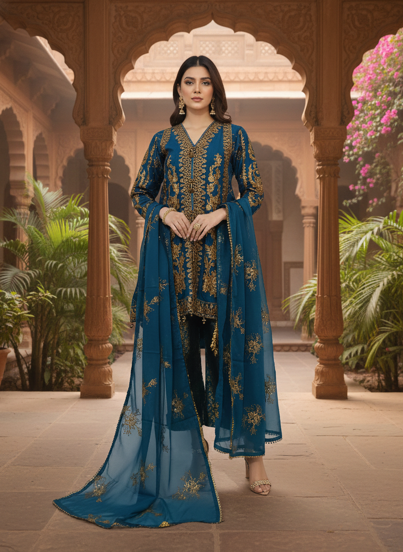 ZARMINA EMB BACKTAIL FROCK MMG-784