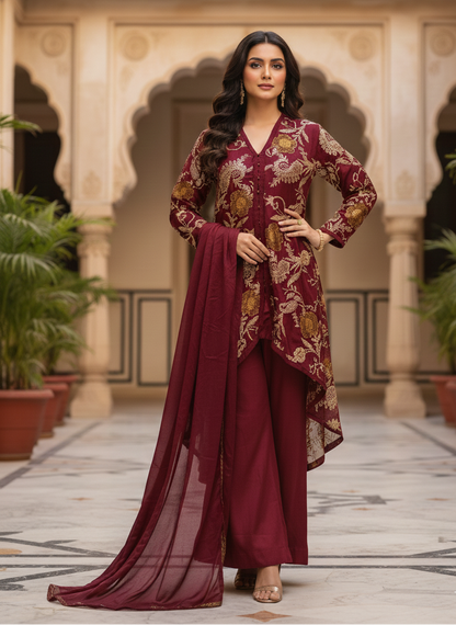INDO-WESTERN EMBROIDERED 4-PIECE KURTA SET MMG-870