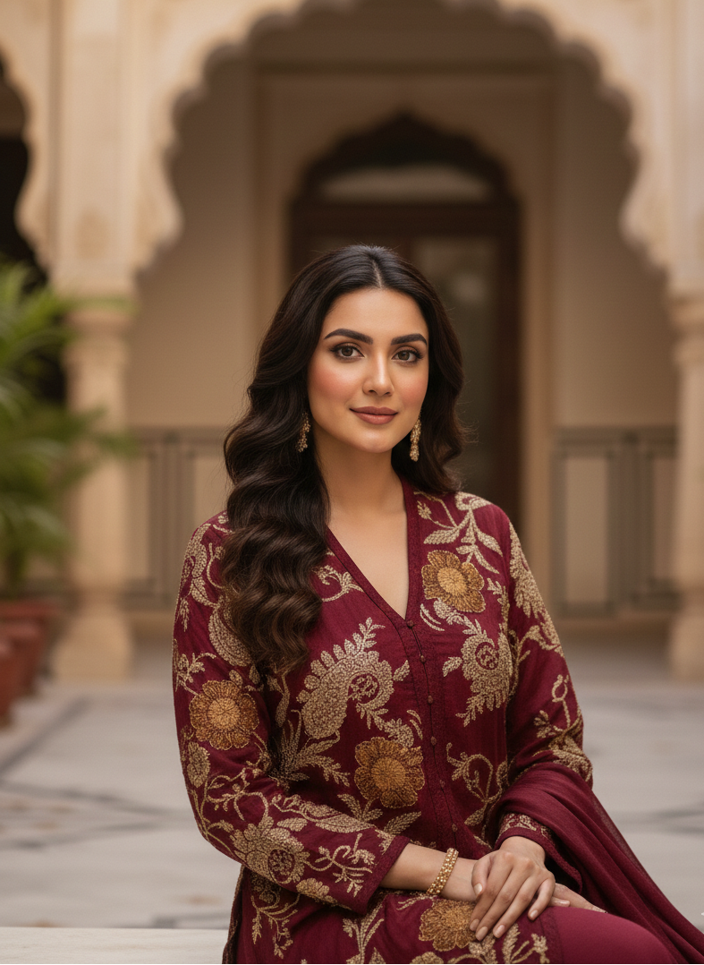 INDO-WESTERN EMBROIDERED 4-PIECE KURTA SET MMG-870