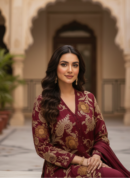 INDO-WESTERN EMBROIDERED 4-PIECE KURTA SET MMG-870