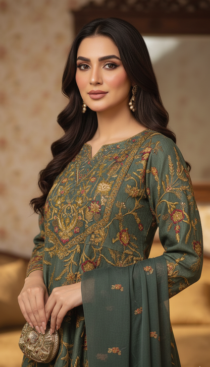 SILK TISSUE EMB FROCK SET MMG-873