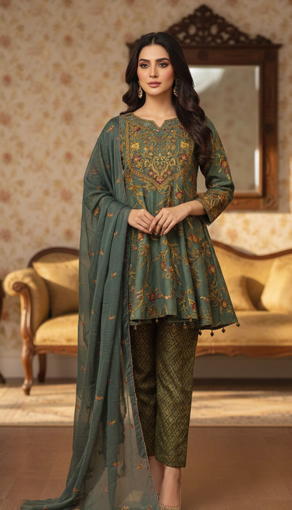 SILK TISSUE EMB FROCK SET MMG-873