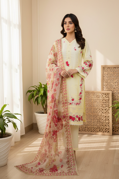 ROSELLE CHARM CHIFFON EMB KURTA SET MMG-1104
