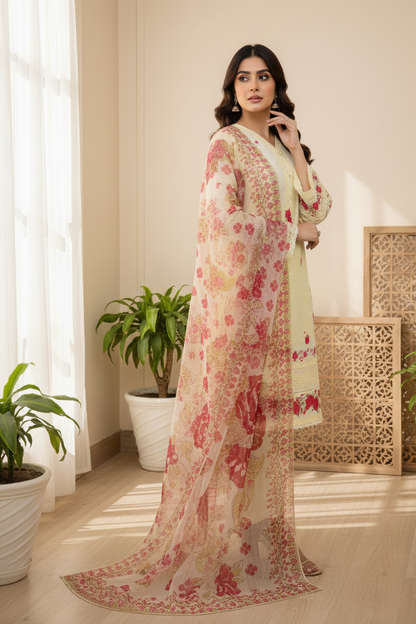 ROSELLE CHARM CHIFFON EMB KURTA SET MMG-1104