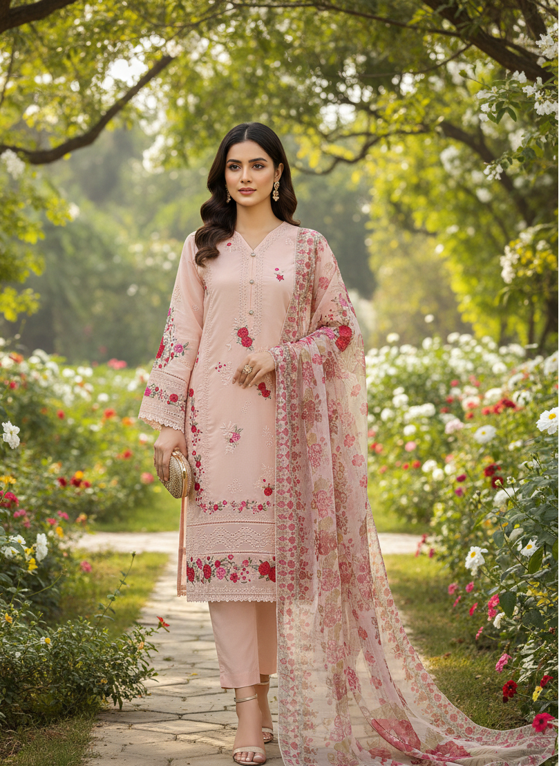 ROSELLE CHARM CHIFFON EMB KURTA SET MMG-1104