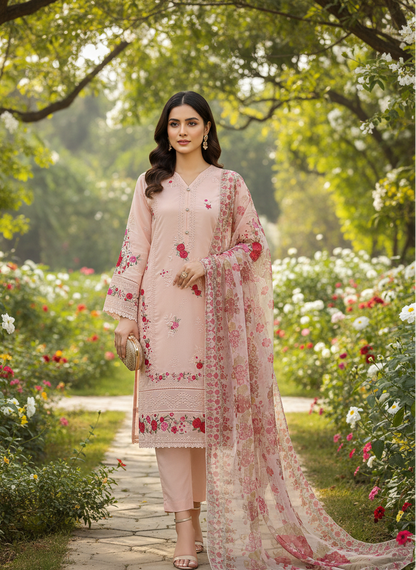 ROSELLE CHARM CHIFFON EMB KURTA SET MMG-1104