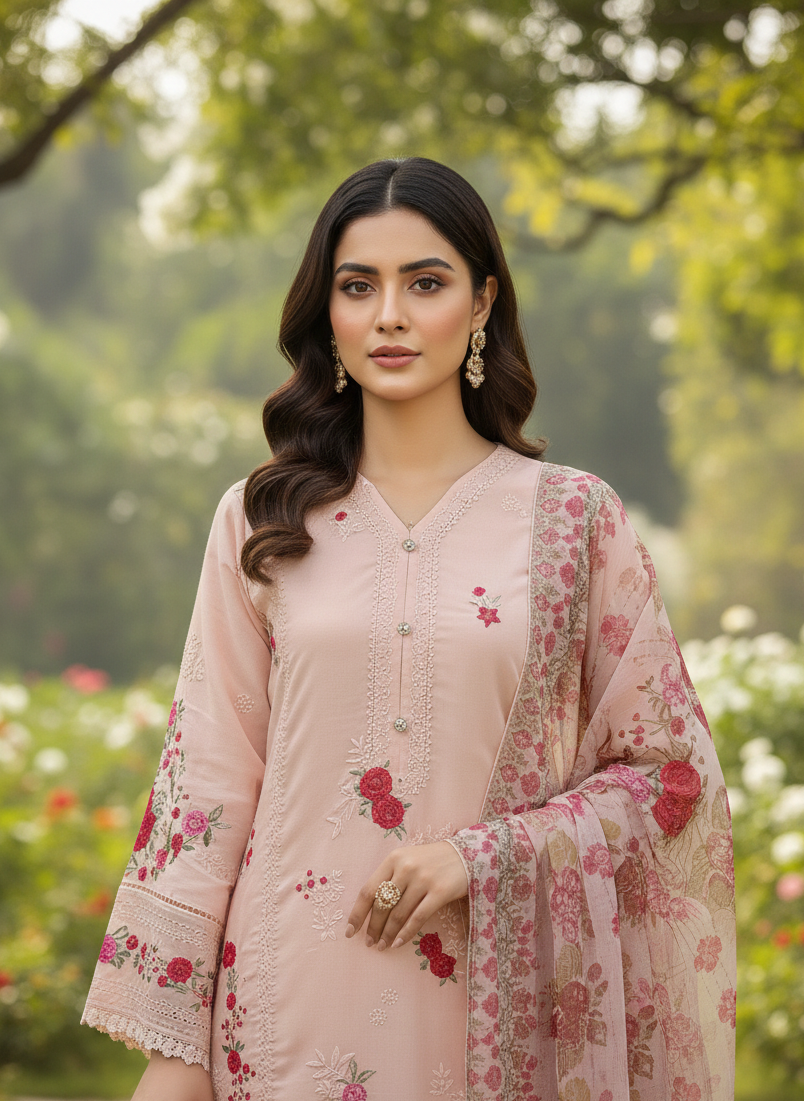 ROSELLE CHARM CHIFFON EMB KURTA SET MMG-1104
