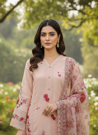 ROSELLE CHARM CHIFFON EMB KURTA SET MMG-1104