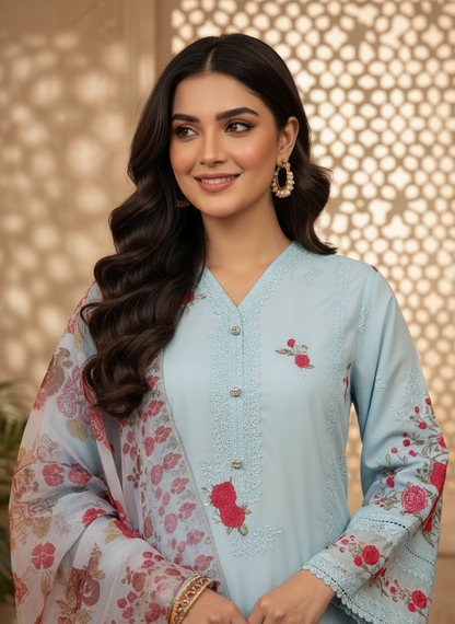 ROSELLE CHARM CHIFFON EMB KURTA SET MMG-1104