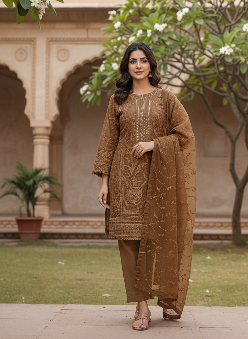AARZO ORGANZA NET EMB KURTA SET MMG-623
