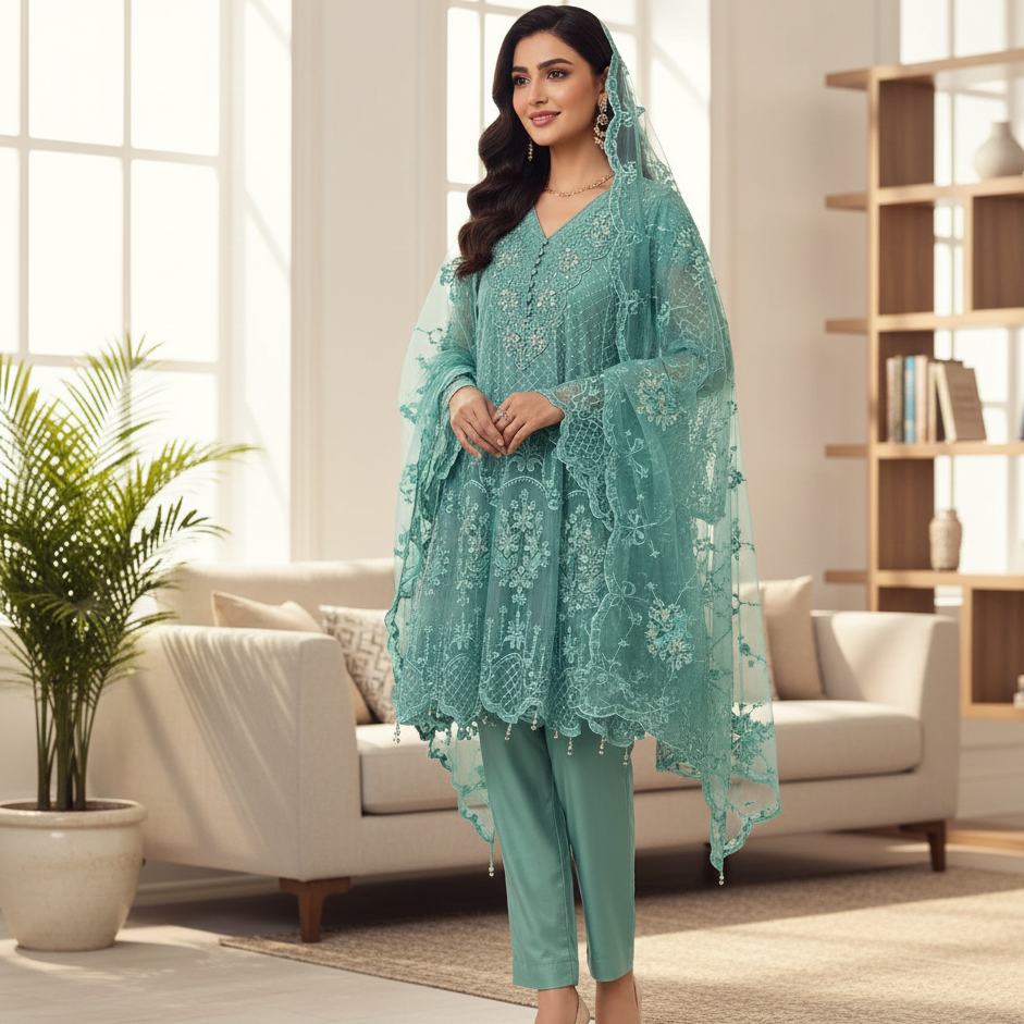GULRUKH ORGANZA EMB FROCK MMG-756