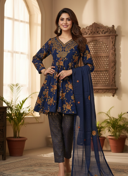 MEHNAZ 3-PIECE EMBROIDERED FROCK MMG-881