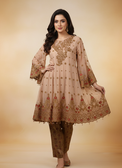 ROSHANARA CHIFFON EMB FROCK MMG-848