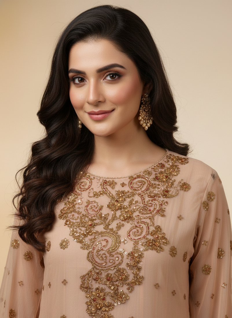 ROSHANARA CHIFFON EMB FROCK MMG-848