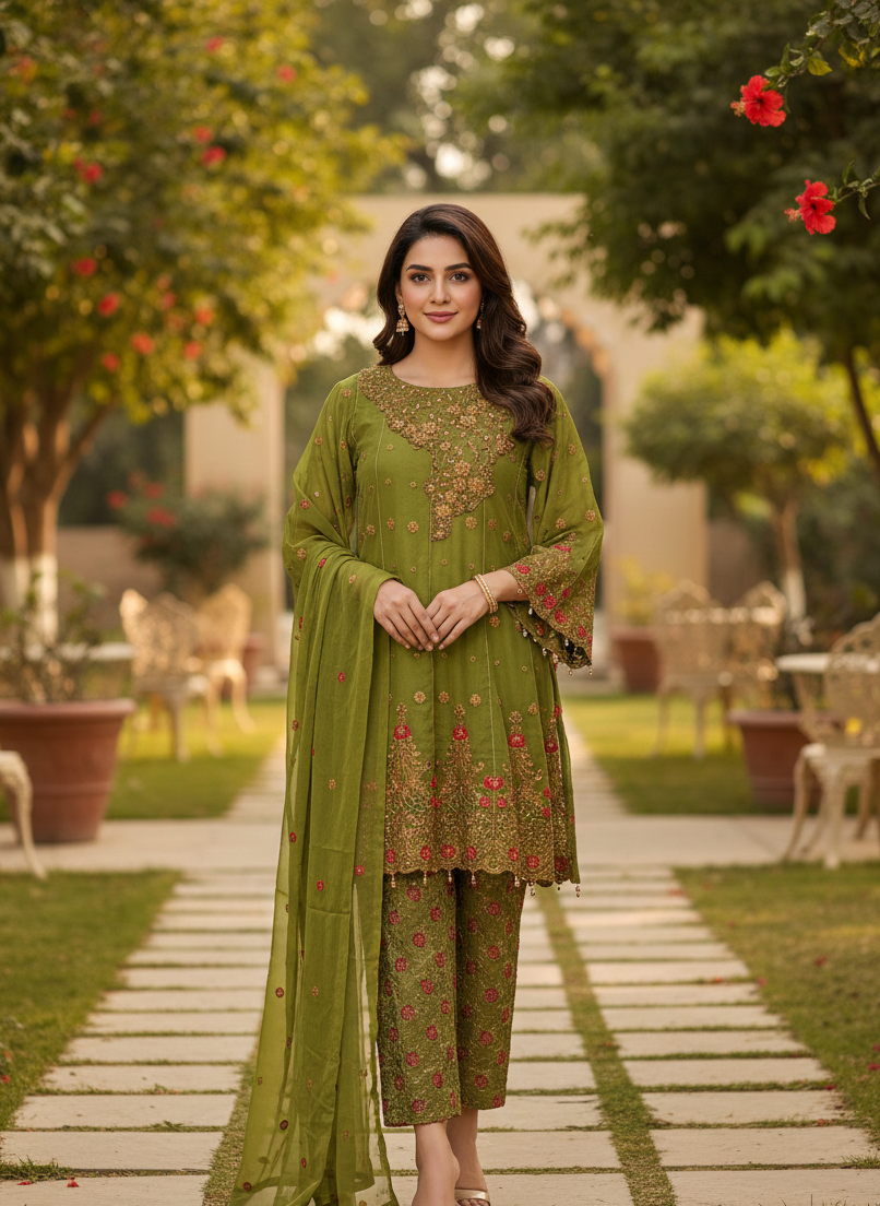 ROSHANARA CHIFFON EMB FROCK MMG-848