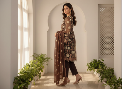 PHOOL MAHAL|3-PIECE FLORAL EMBROIDERED FROCK MMG-830