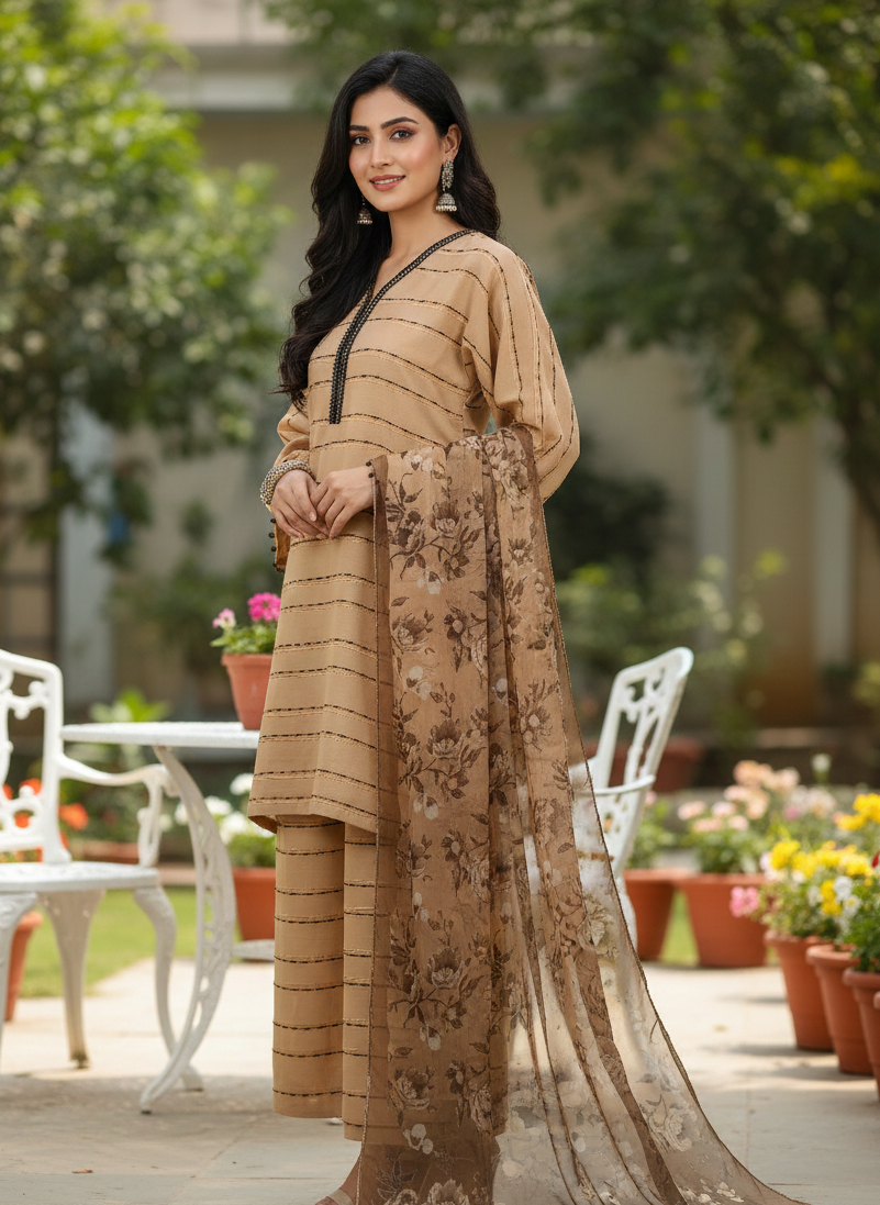 KHADDI COTTON KARANDI EAGLE PRINT KURTA SET