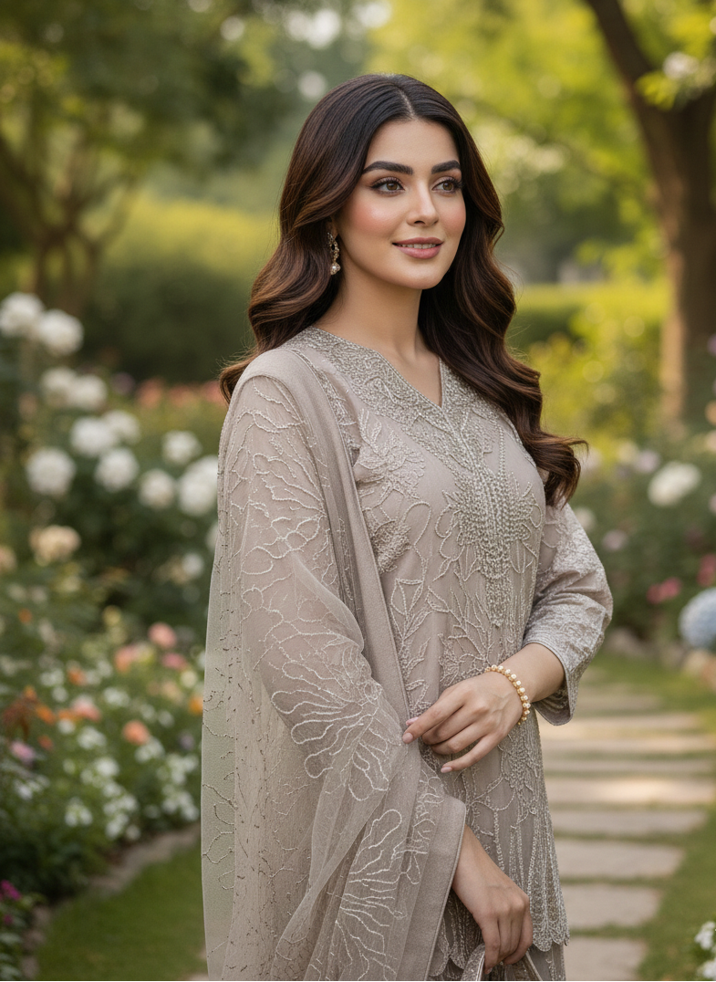 RANG-E-SAFAA|ORGANZA LEHNGA CHOLI|EMROIDERED NET DUPATTA |MMG-836