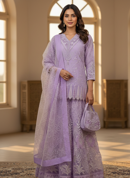 RANG-E-SAFAA|ORGANZA LEHNGA CHOLI|EMROIDERED NET DUPATTA |MMG-836