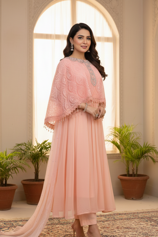 CHIFFON CAP STYLE LONG FROCK