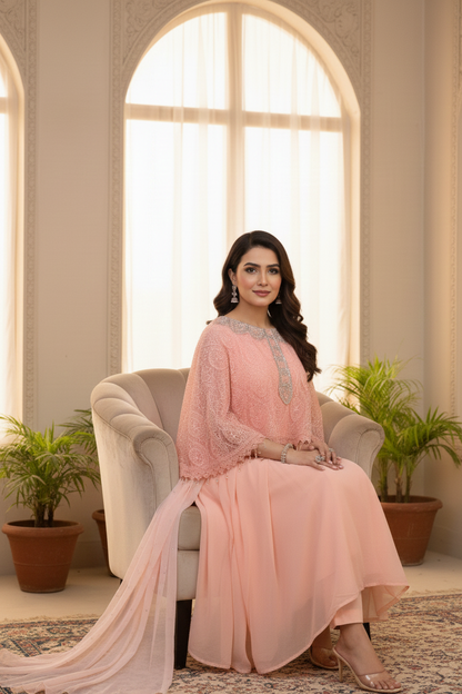 CHIFFON CAP STYLE LONG FROCK