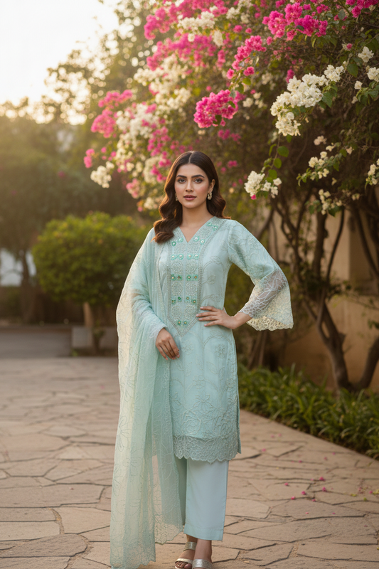 CHANDNI ORGANZA NET CUTWORK KURTA SET MMG-1106