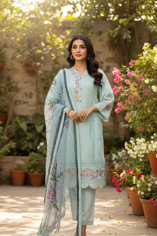 IMPERIAL ORGANZA DREAM EMB KURTA SET MMG-1102