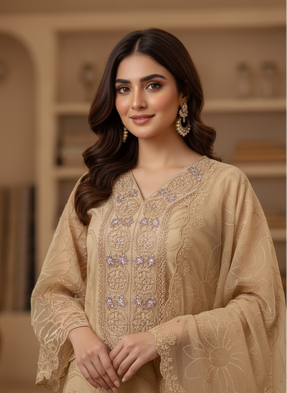 CHANDNI ORGANZA NET CUTWORK KURTA SET MMG-1106