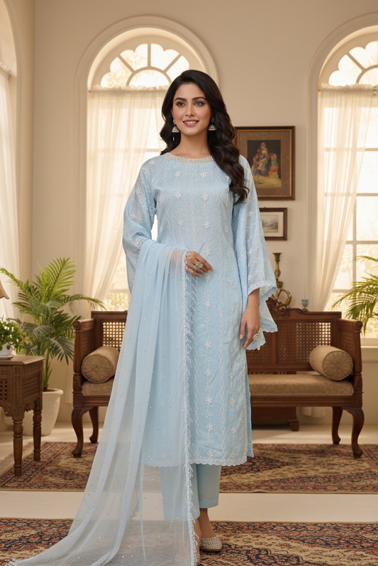 AAROHI SILK ORGANZA LONG SHIRT KURTA SET