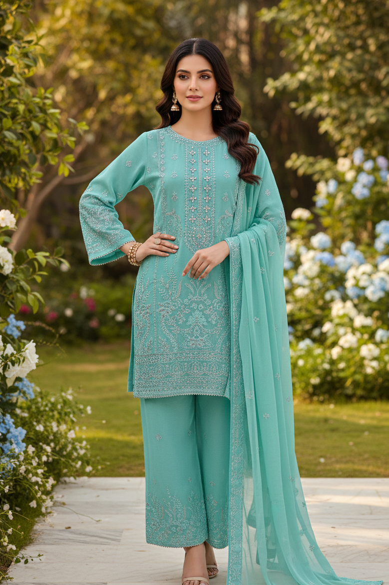 AABROO CHIFFON EMB KURTA SET MMG-1181