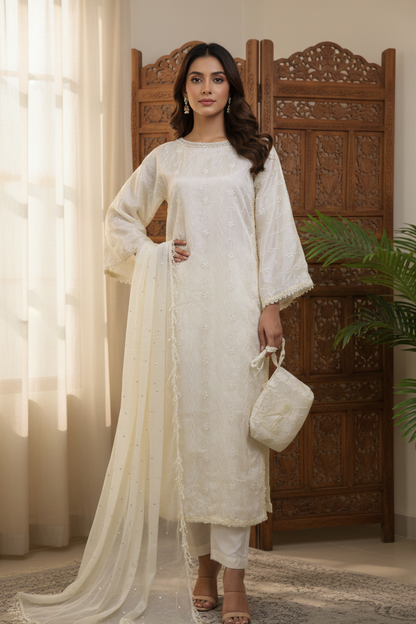 AAROHI SILK ORGANZA LONG SHIRT KURTA SET