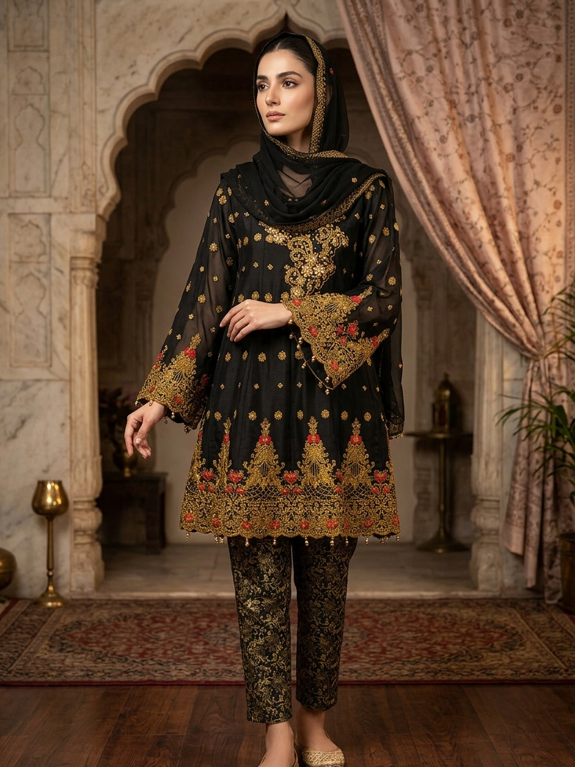 ROSHANARA CHIFFON EMB FROCK MMG-848