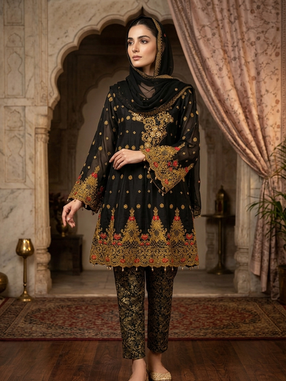 ROSHANARA CHIFFON EMB FROCK MMG-848