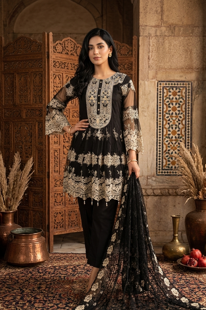 BLACK PEARL ENSEMBLE-NET EMB FROCK SET MMG-02
