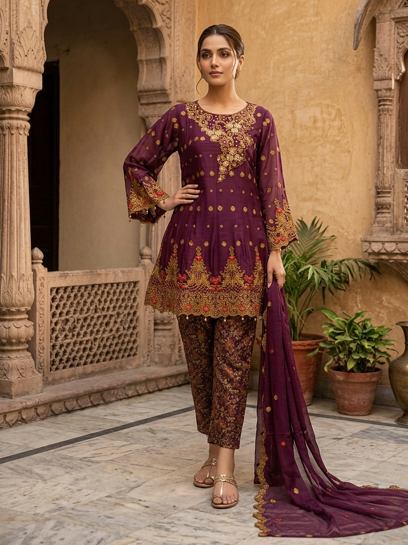 ROSHANARA CHIFFON EMB FROCK MMG-848