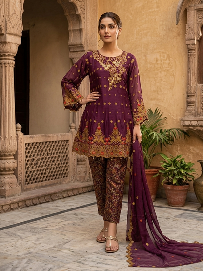 ROSHANARA CHIFFON EMB FROCK MMG-848