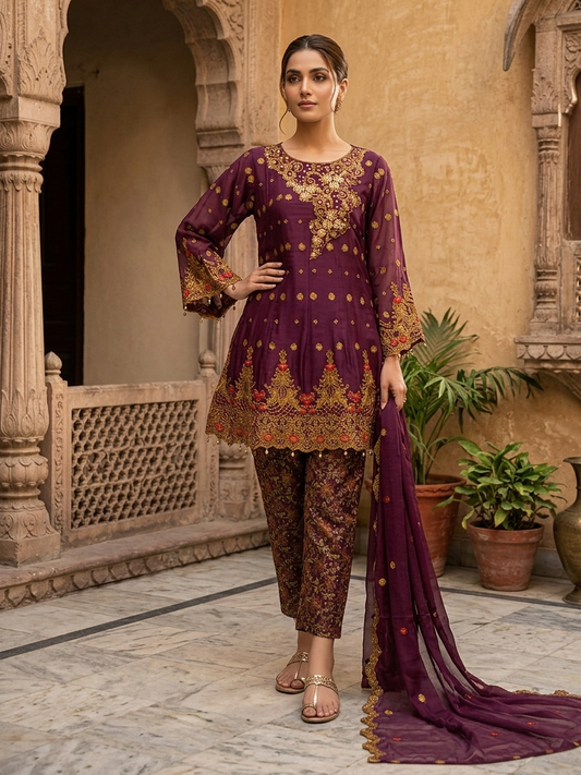ROSHANARA CHIFFON EMB FROCK MMG-848