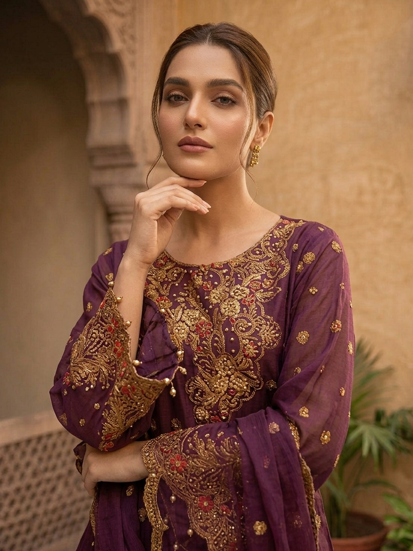 ROSHANARA CHIFFON EMB FROCK MMG-848