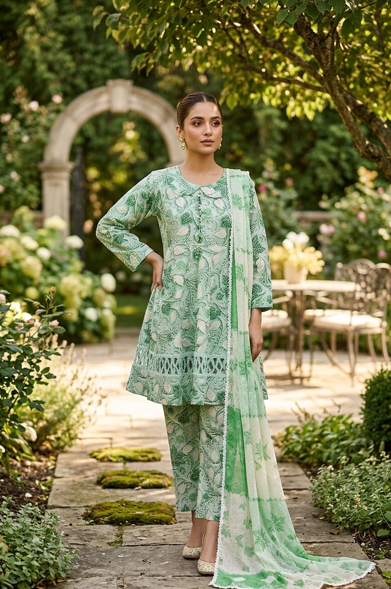 🌿MINT GREEN DIGITAL PRINTED FROCK SUMMER MMG-07