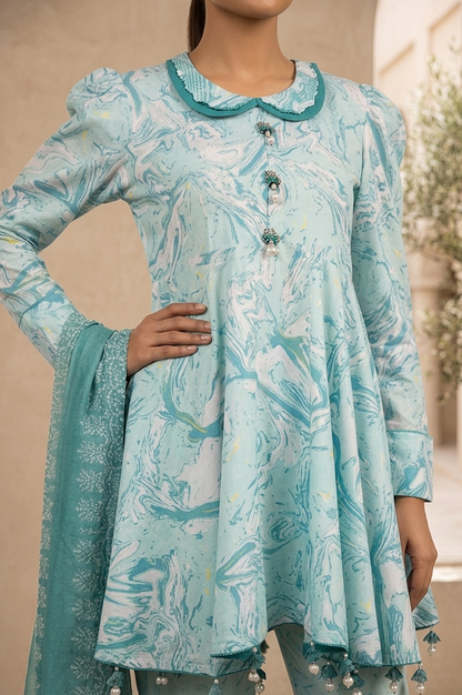 MARBLE PRINTED SILK FROCK SET