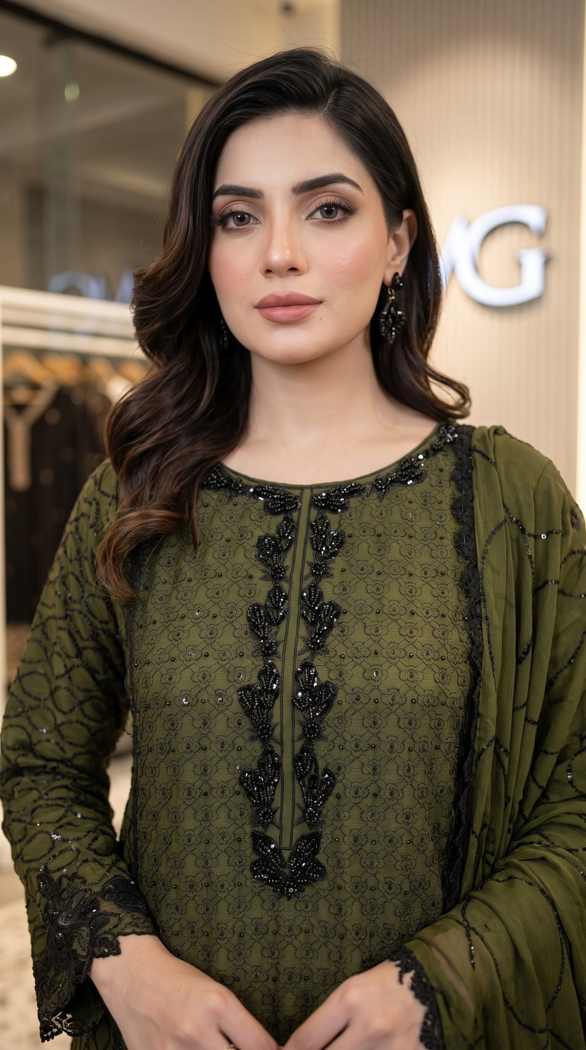 Mahzarin Chiffon Embroidered Kurta Set | Sequin Farshi Shalwar MMG-1317