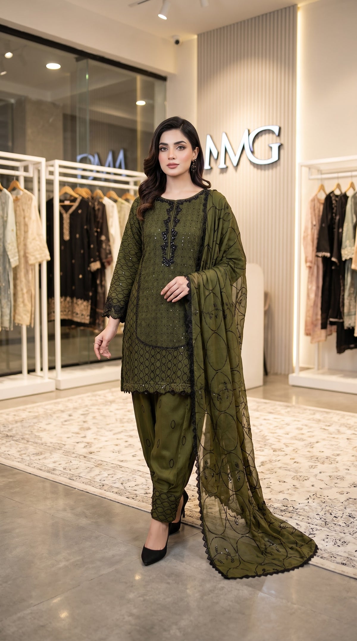 Mahzarin Chiffon Embroidered Kurta Set | Sequin Farshi Shalwar MMG-1317