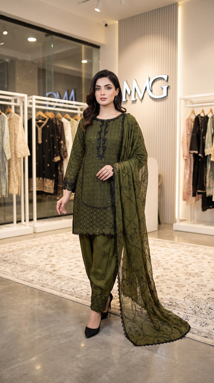 Mahzarin Chiffon Embroidered Kurta Set | Sequin Farshi Shalwar MMG-1317